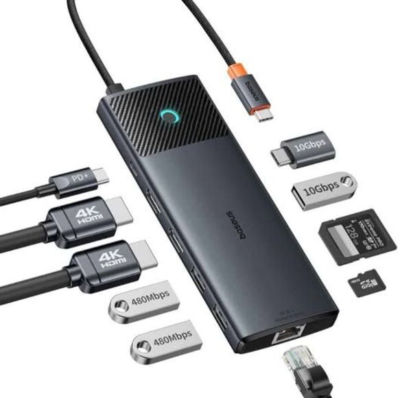 Baseus Metal Gleam Series II 10-in-1 USB-C Hub (Dual Display, 10Gbps) — New - Picture 1 of 7